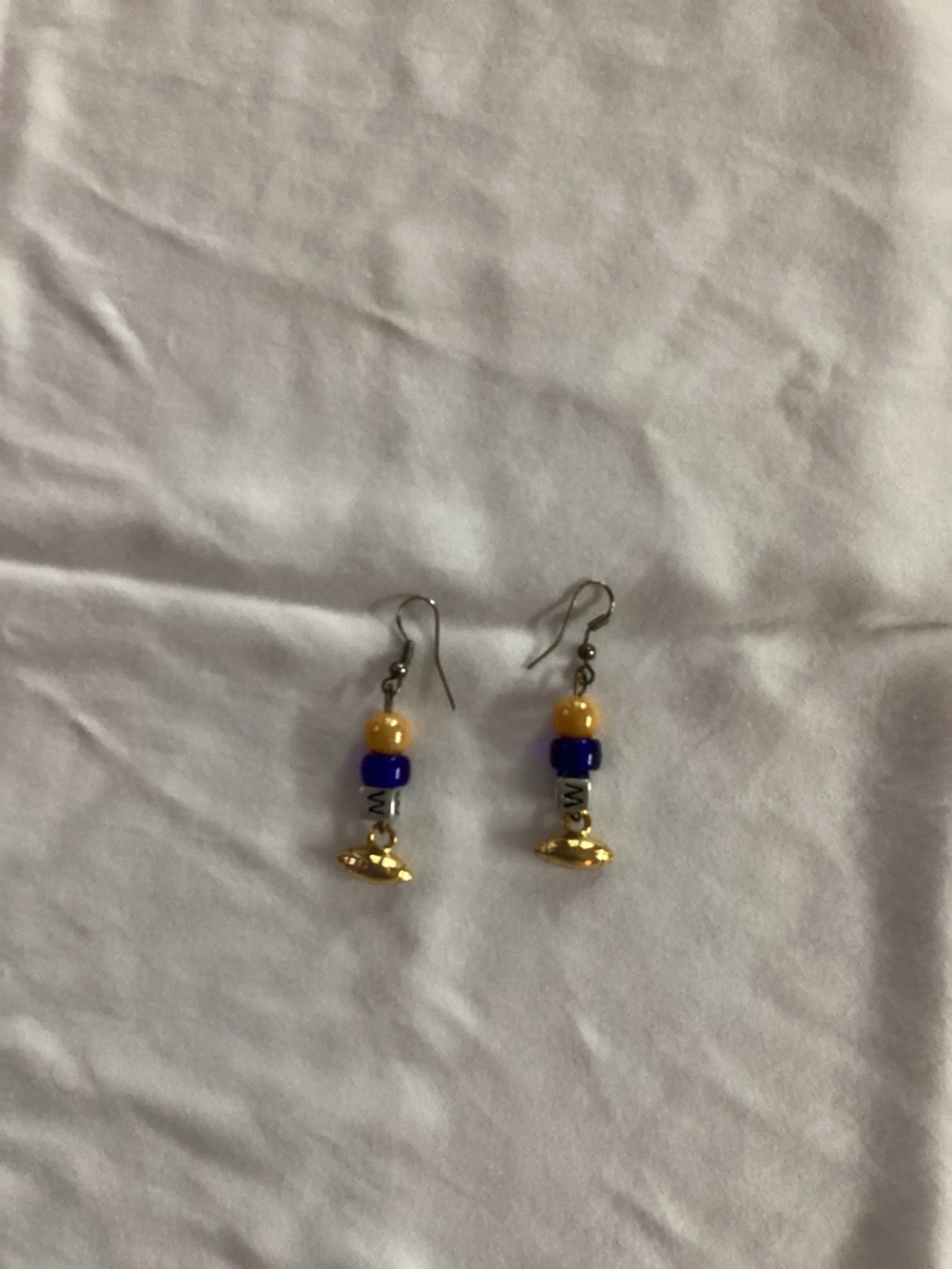 Handcrafted Blue and Gold Bead Drop Earrings
